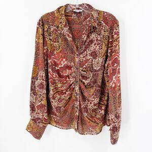 Floral & Ivy XL Paisley Button Front Blouse Boho Fall Long Sleeve Top Y2K